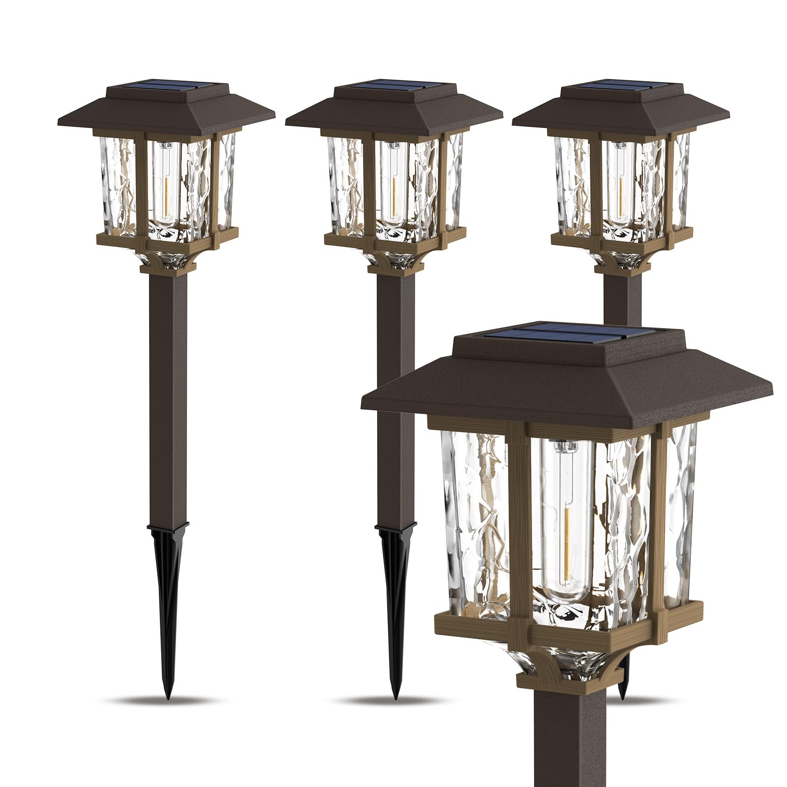 Solar Outdoor Lights 15 LM Garden Lights with Metal Glass, 2-Tone Bronze & Wood