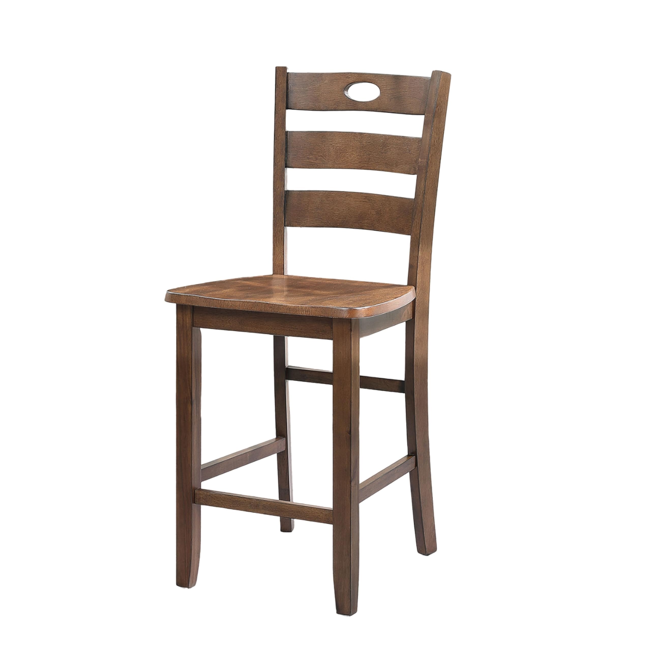 5 Piece Dining Table Set, 4 Chairs, Slatted Backs, Solid Wood, Walnut Brown