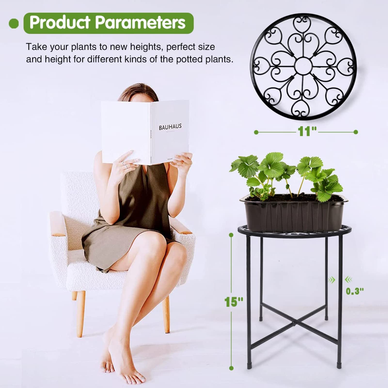 BlossomFrame 15” Tall Metal Plant Stand Set