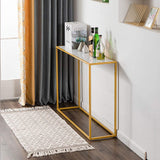 Gold Console Table,Narrow Entryway Table with Marble Top and Accent Metal Frame,