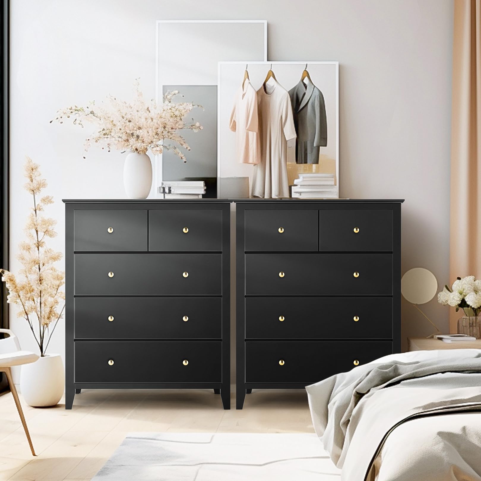 5 Drawer Chest, Tall Chest of Drawers Closet Organizers and Storage Clothes