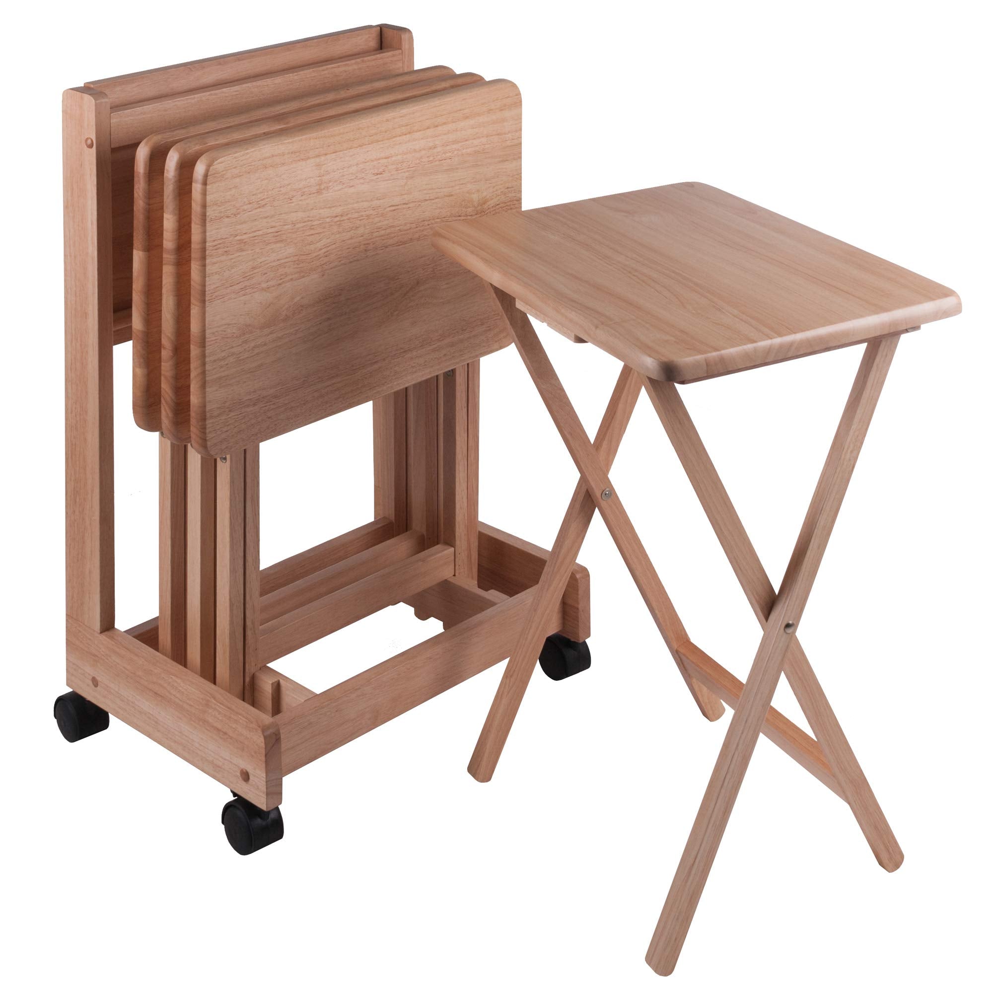 Home Living 5 Pc Wood Brienda Flip Top Snack Table Set with Mobile Stand 32"
