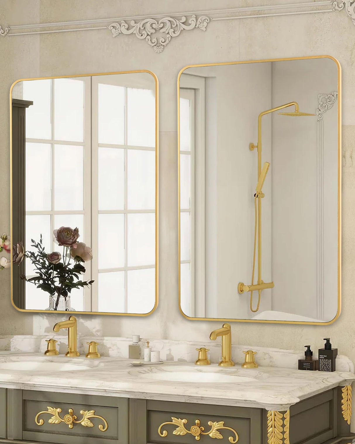 Gold Bathroom Wall Mirror,20x 30 Inch Rectangle Vanity Modern Mirror with Tempered