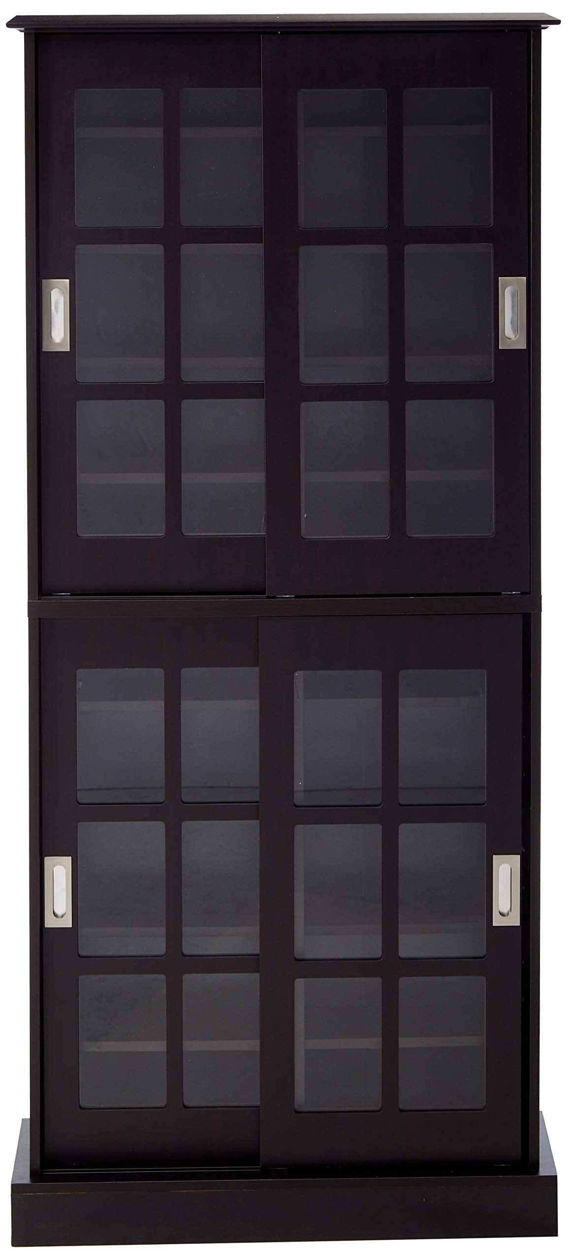 Windowpane Media/Storage Cabinet - Tempered Glass Pane Sliding Doors