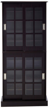 Windowpane Media/Storage Cabinet - Tempered Glass Pane Sliding Doors