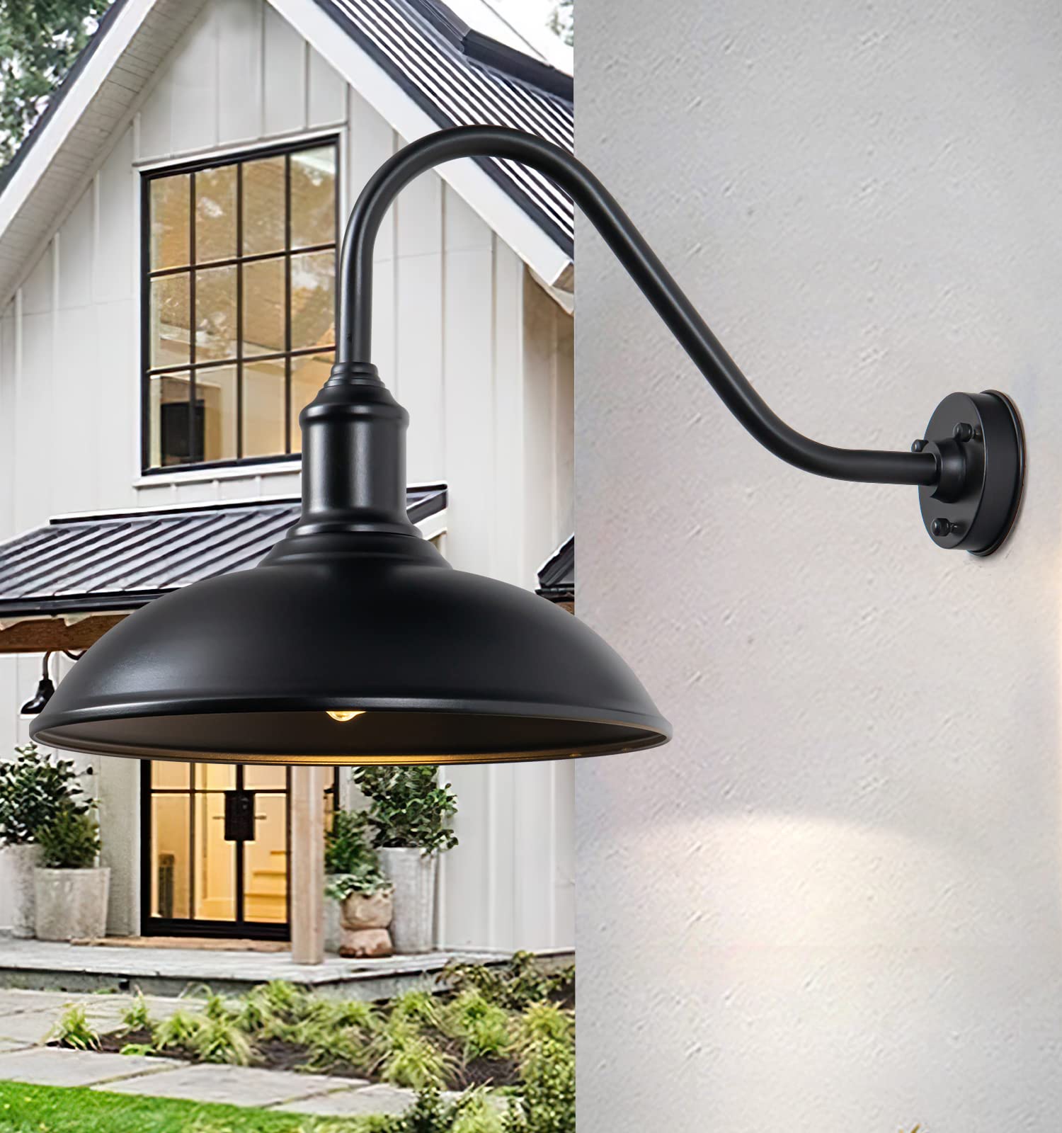 18" Large Barn Light with Gooseneck, Outdoor/Indoor Wall Mounted, Industrial Exteior Waterproof Light Fixture for Farm