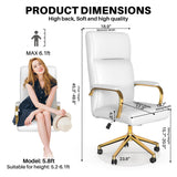 White and Gold Office Chair - Memory Foam High Back Executive Desk Chair