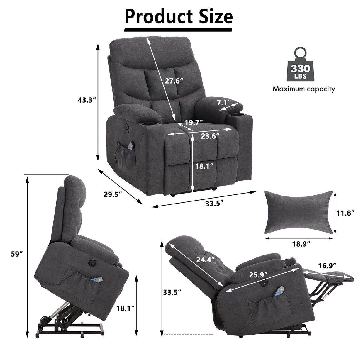 Power Recliner Chair with Heat and Vibration - Electric Recliner Chair for Elderly/Lazyboy