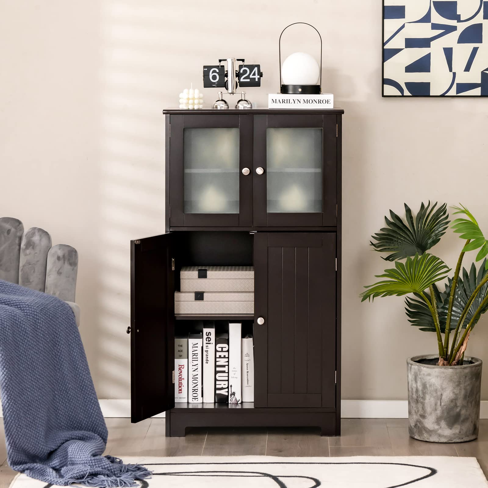 Storage Cabinet with Doors - Bathroom Floor Cabinet, Freestanding Tall Cabinet w/ 2