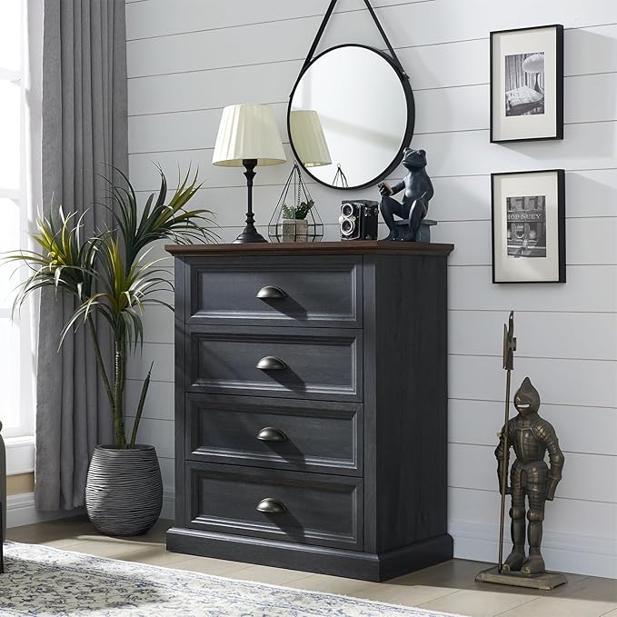 Nightstand with Charging Station, 2 Drawer Dresser for Bedroom, Farmhouse Small Dresser with Drawers