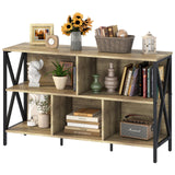 Horizontal Bookshelf,Industrial Modern 5 Cube Low Wide Cubby Bookcase