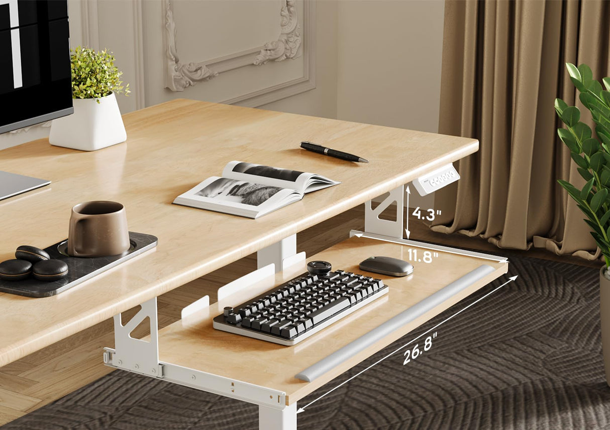 Electric Standing Desk, Solid Wood Adjustable Desk with Keyboard Tray,