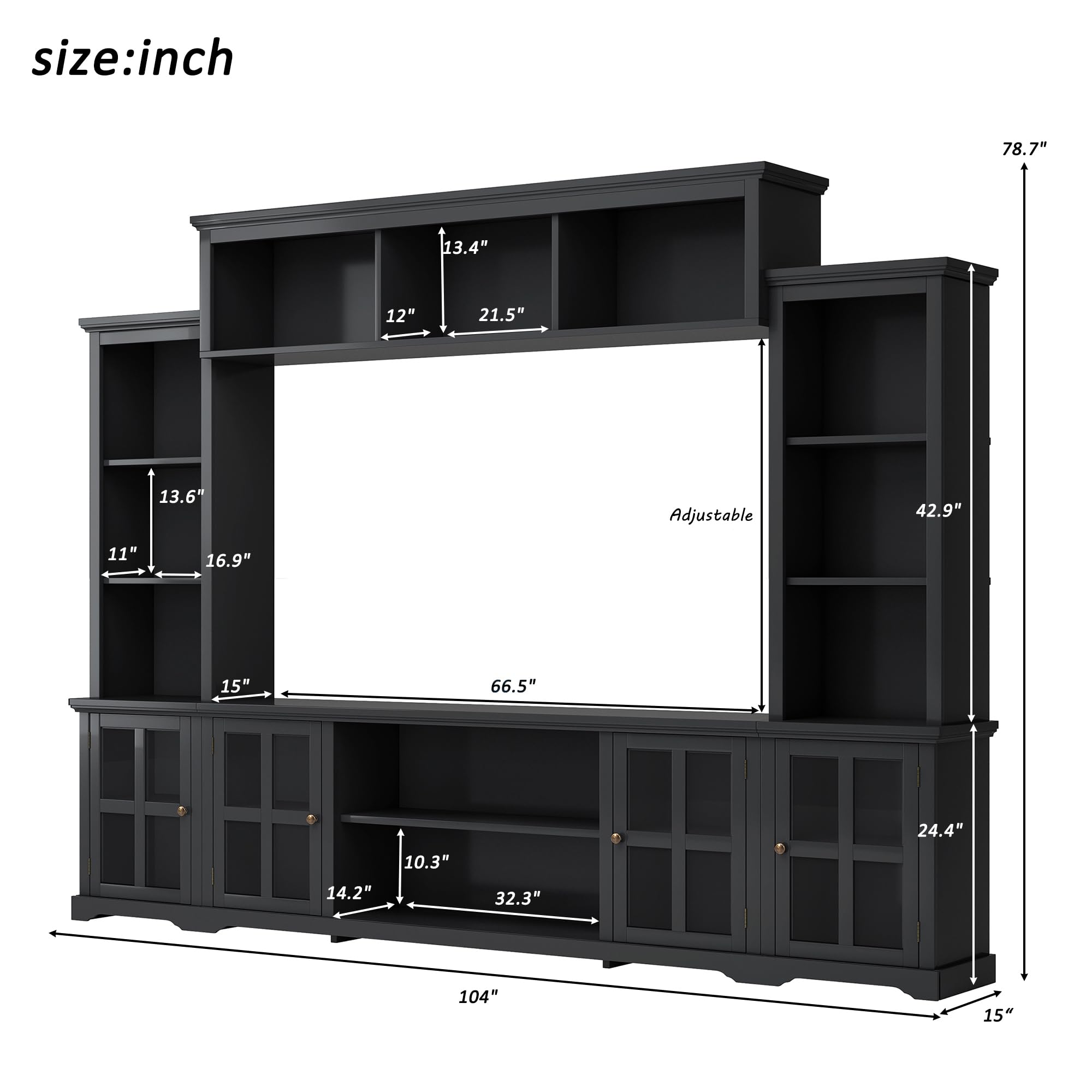 Wall Unit Entertainment Center with Bookshelves, Entertainment Wall Unit