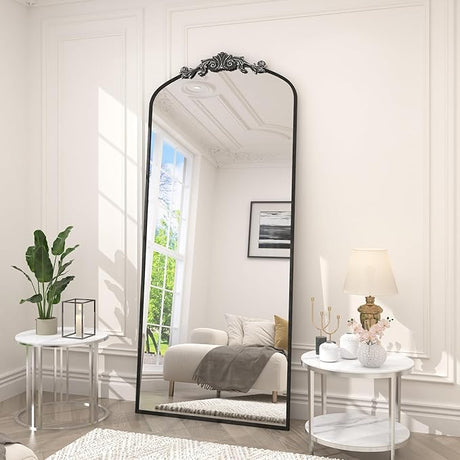 Gold Arched Full Length Mirror 71x32, Baroque Inspired Vintage Body Mirror for Wall