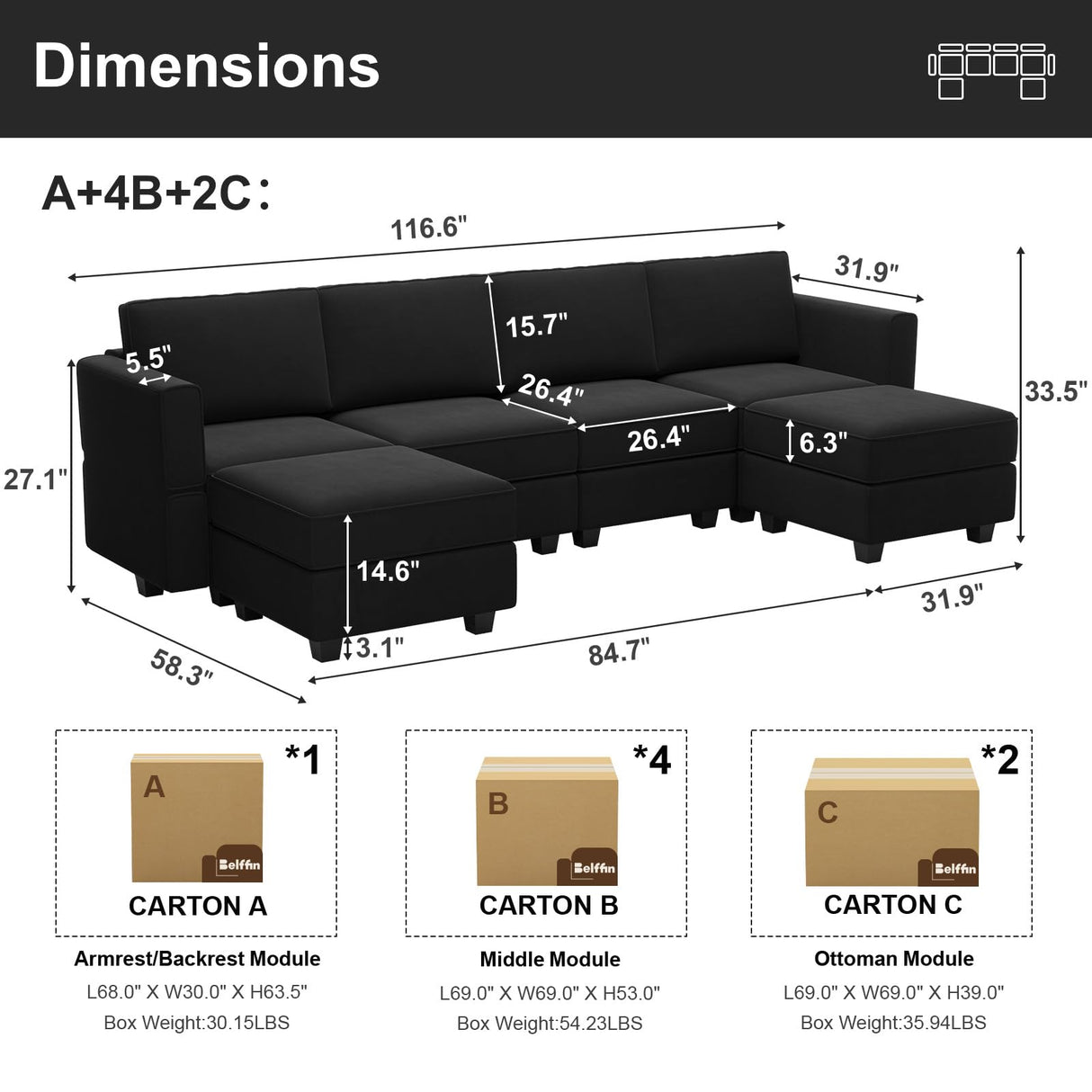 Modular Sectional Sofa with Reversible Chaises Velvet U Shaped Sectional Couch