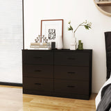 Modern 6 Drawer Dresser for Bedroom, Wood Wide Chest of Drawers