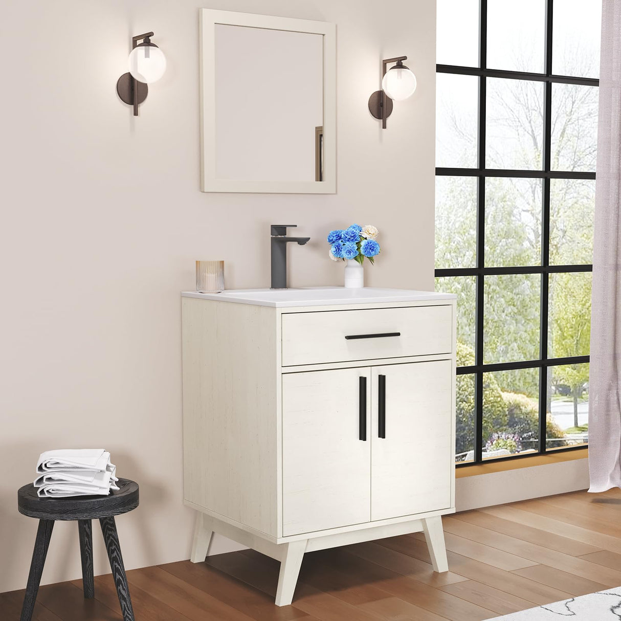 24.5" Bathroom Vanity with Sink Combo, Mid-Century Modern Small Single Bathroom