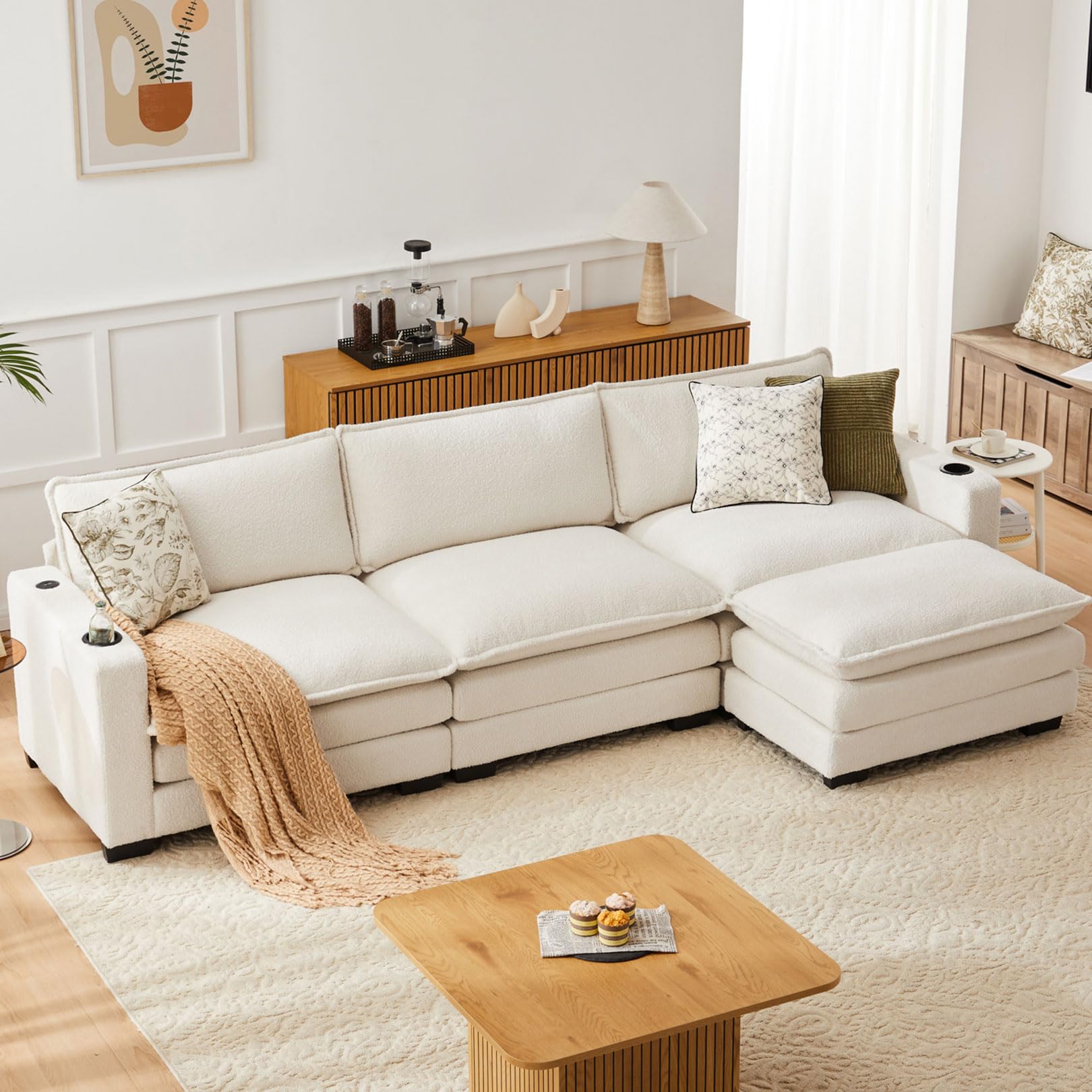 117.7" L-Shaped Modular Sectional Sofa with Built-in Charging Ports