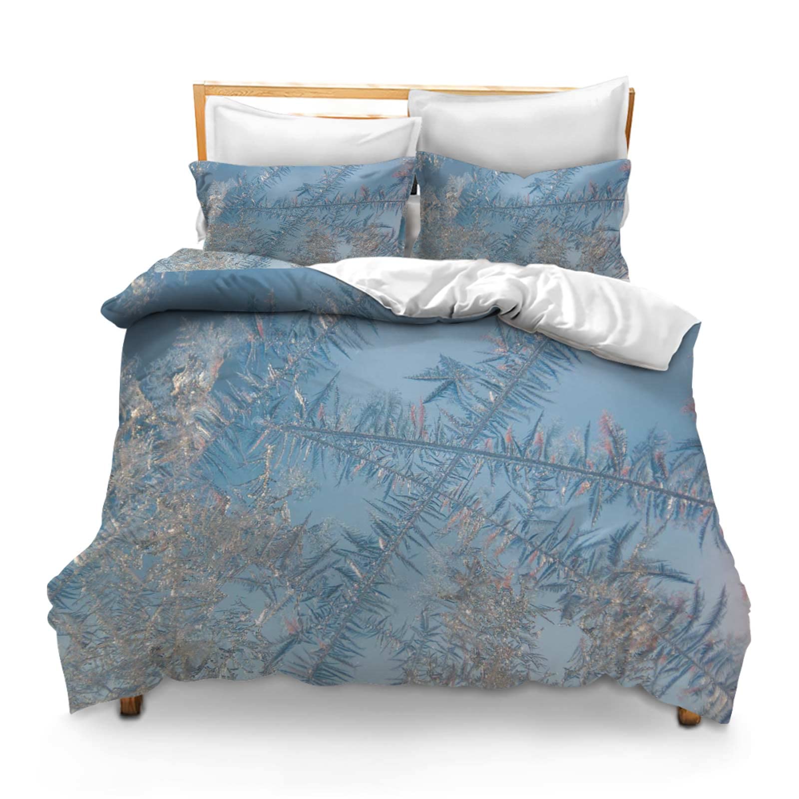 3PCS Comforter Cover Set with 2 Pillow Shams Lightweight King Size Winter Frost Nature