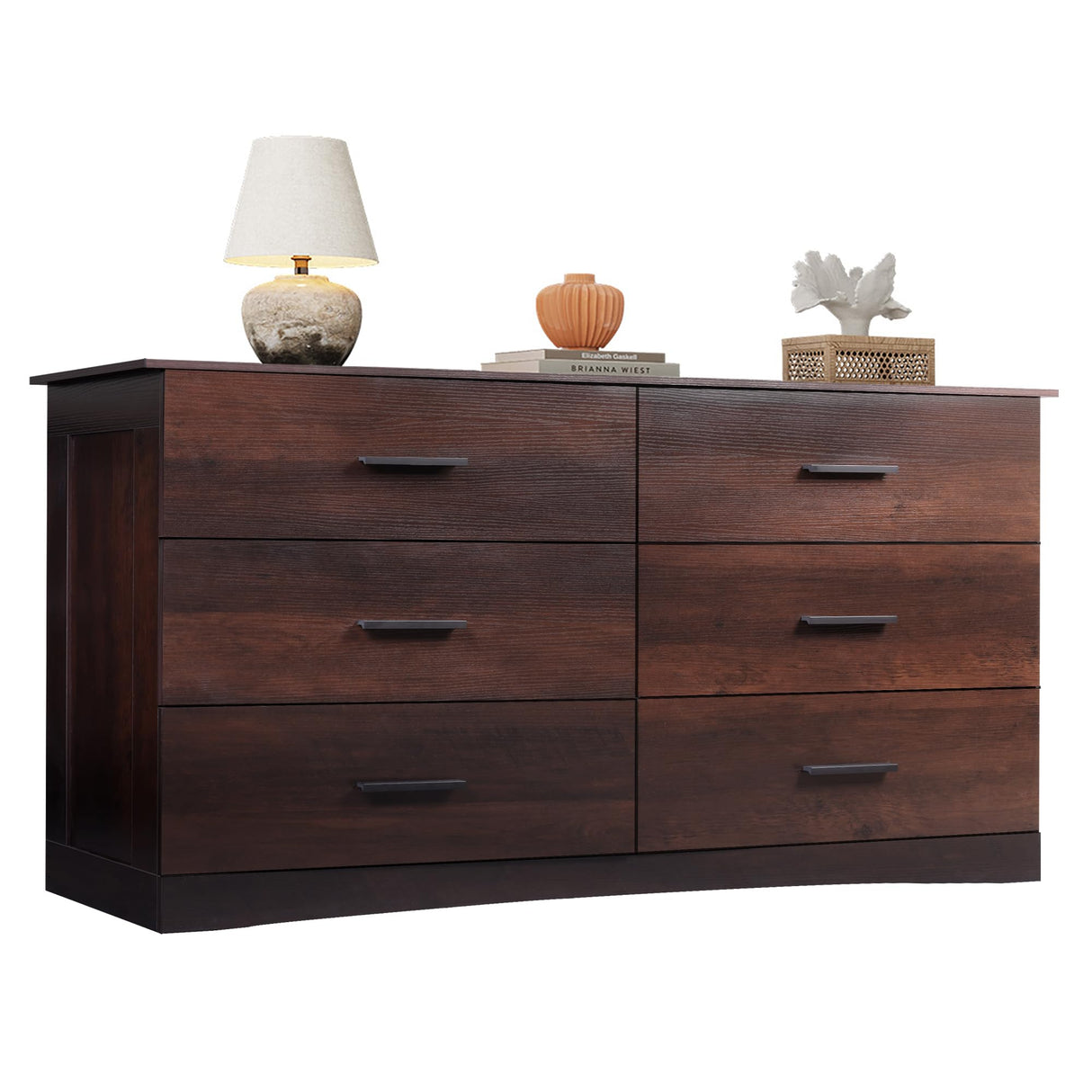 Wood Dresser for Bedroom, Wide Chest of Drawers with 6 Drawers, Large Brown Storage