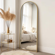 Arched Full Length Floor Mirror 64" x 21" - Gold Aluminum Frame