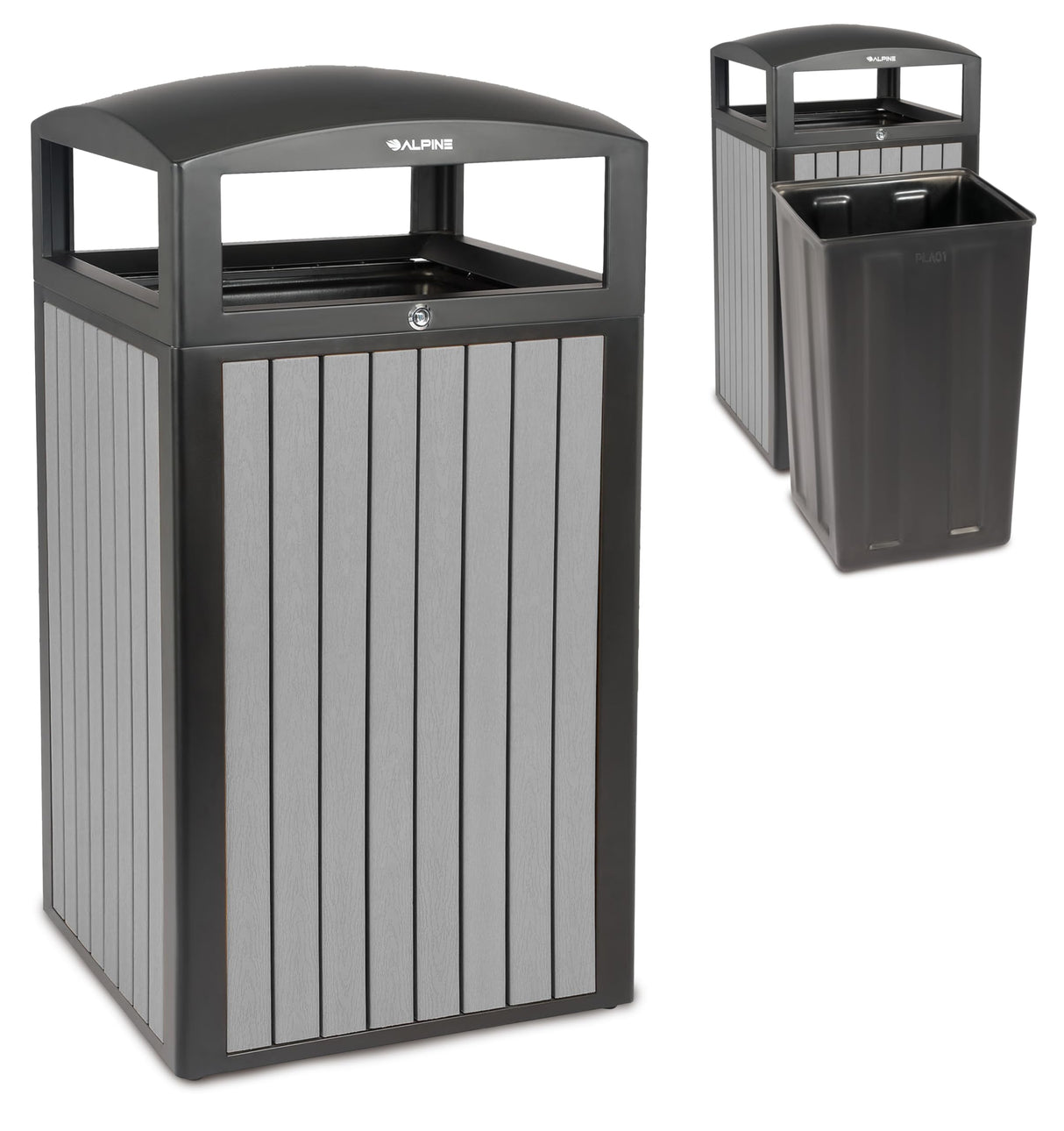 40 Gallon Commercial Outdoor Trash Can with Lid - Modern Heavy Duty Large Outdoor