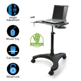 Mobile Laptop Standing Desk Carts on Wheels, Pneumatic, Height Adjustable Rolling