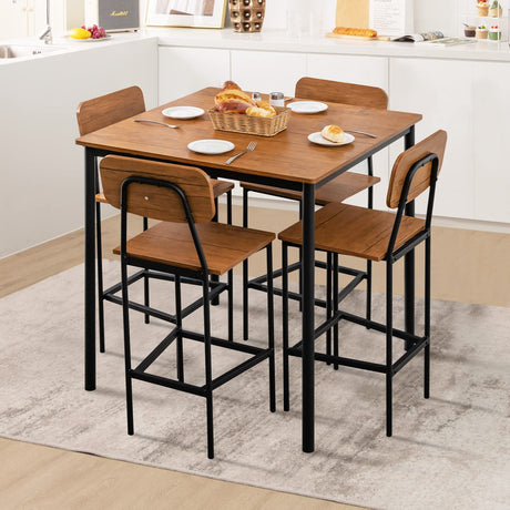 5-Piece Dining Table Set for Small Space, Kitchen Table and Chairs Set for 4 with Steel Frame,