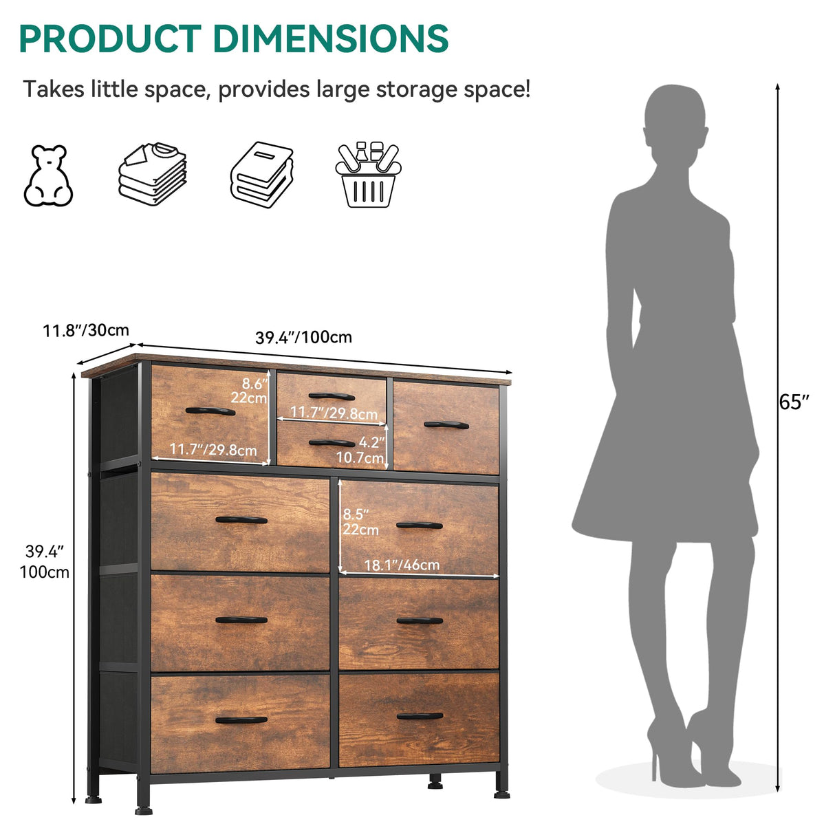 10 Drawer Dresser, Dresser for Room, Fabric Storage Dresser, Chest of Drawers for Living