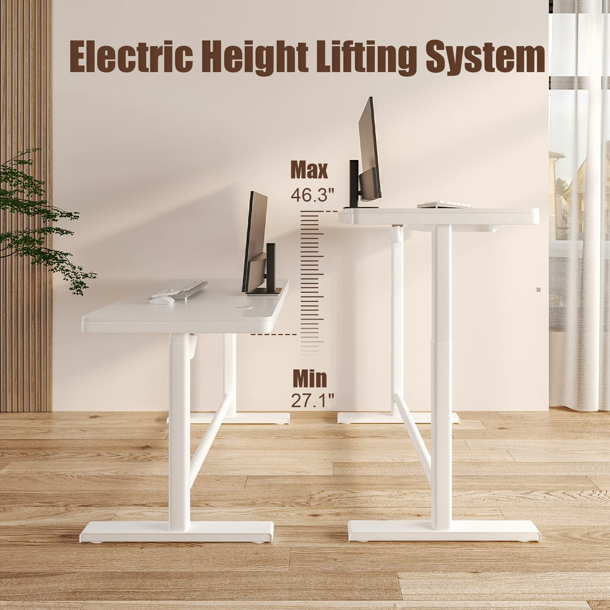 AITERMINAL Electric Standing Desk with Drawers, Height Adjustable Sit Stand Desk with Drawer, Home Office Desk Storage & USB Ports, 45 x 23 Inch White Desktop/White Frame