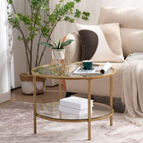 25.6" Round Gold Coffee Tables for Living Room, 2-Tier Glass Top Coffee Table