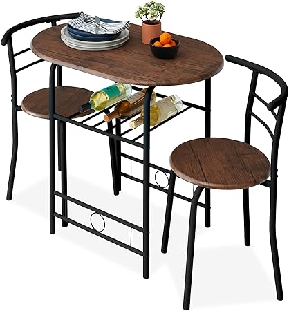 3-Piece Wooden Round Table & Chair Set for Kitchen, Dining Room, Compact Space