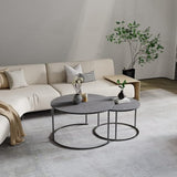 Round Nesting Coffee Table: Set of 2 White Sintered Stone Side Table