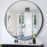 Black Round Mirror, 48 Inch Wall Mounted Round Mirror, Aluminum Alloy Metal Frame Wall Mirror, Round Bathroom Mirror, Round Mirror for Bathroom, Entryway, Living Room, Large Mirror for Over Sink