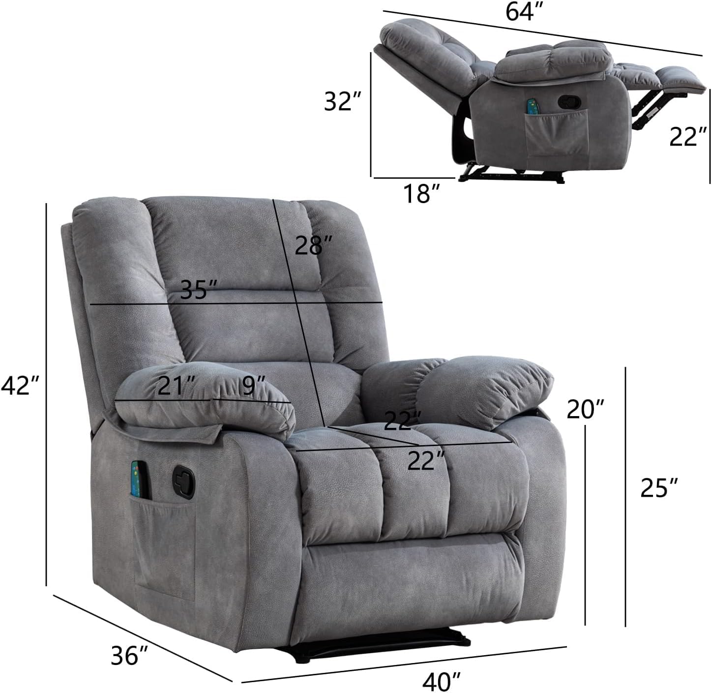 CozyVibe Massage Recliner Chair – Lumbar Heat & Side Pocket