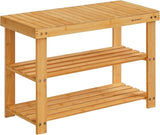 Shoe Rack Bench, 3-Tier Bamboo Shoe Storage Organizer, Entryway Bench