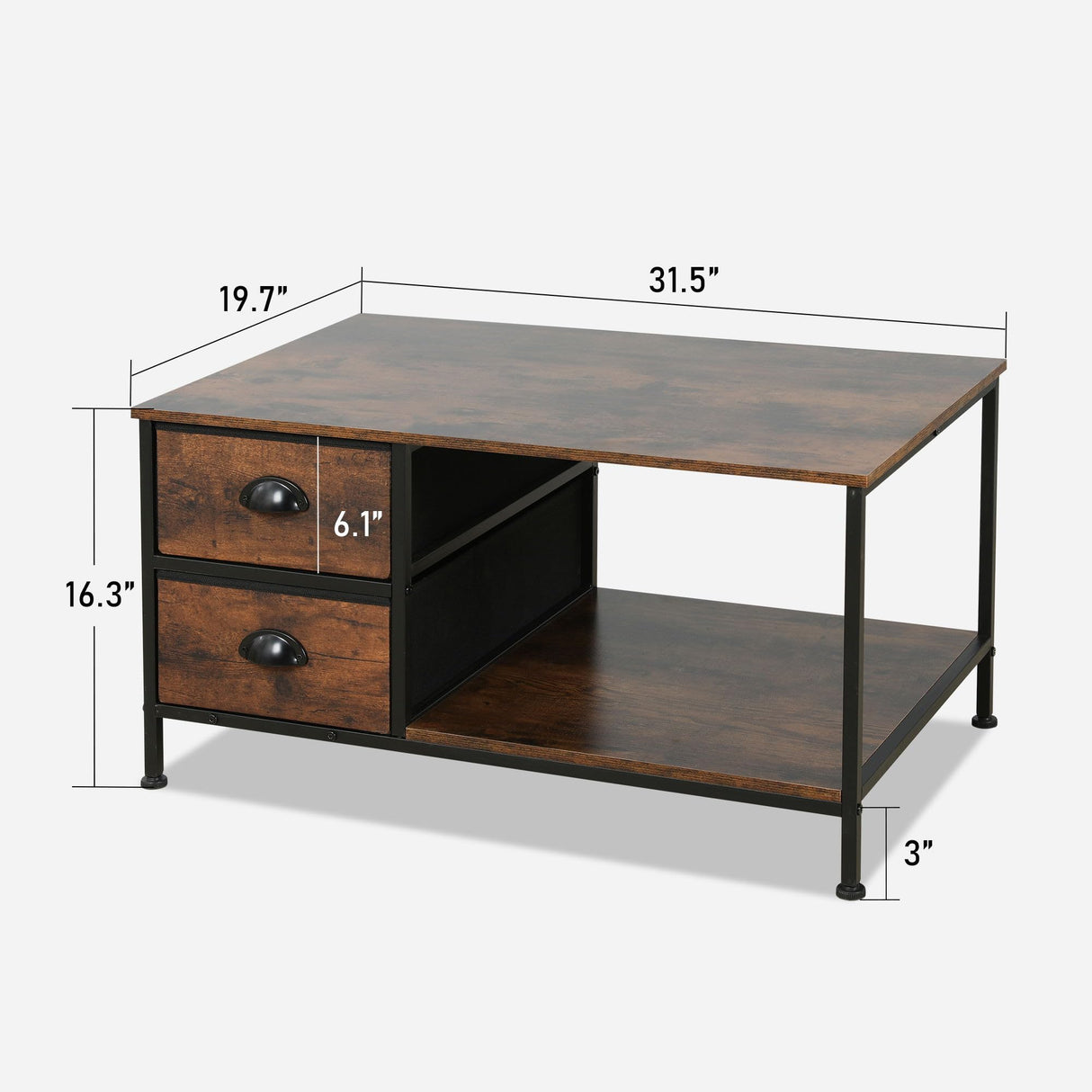 Coffee Table with Drawers, Coffee Table for Living Room, 2-Tier Coffee Tables