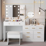 31.5in Large Makeup Vanity with Charging Station Dressing Table with Mirror and 10 LED Light Bulbs Vanity Desk Set