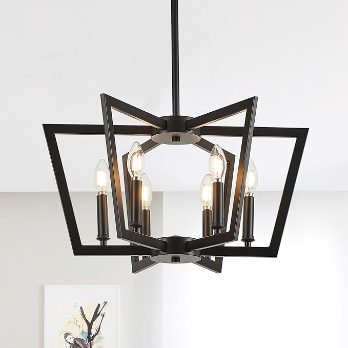 8-Light Black Metal Chandelier for Dining Room, Modern Farmhouse Geometric Industrial
