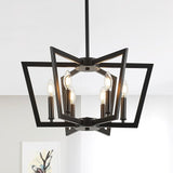 8-Light Black Metal Chandelier for Dining Room, Modern Farmhouse Geometric Industrial