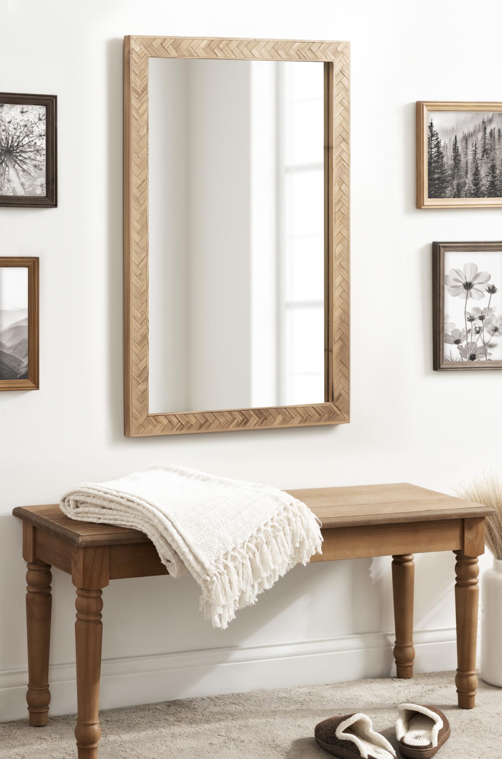 Modern Pieced Wood Rectangle Mirror,  Rustic Brown
