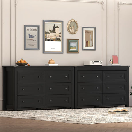 Black 6 Drawers Dresser for Bedroom,Wood Storage Chest of Drawers