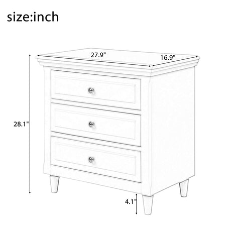 3-Drawer Nightstand,Modern Bedside Table for Bedroom,Wooden End Table,Storage Cabinet,Home Furniture（White）