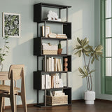 5-Tier 70.4" Tall Bookshelf, S-Shaped Modern Bookcase with Storage Space