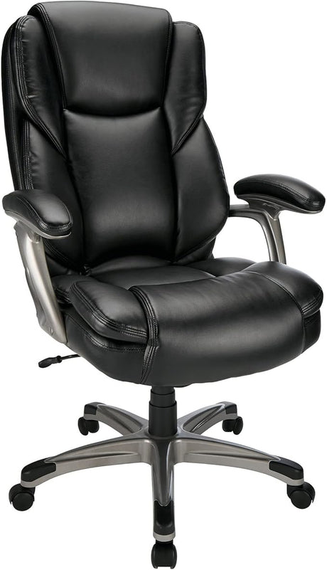 Realspace® Cressfield Bonded Leather High-Back Chair, Black/Silver