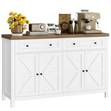 55" Buffet Sideboard Cabinet with Storage, Modern Farmhouse Coffee Bar Cabinet with Drawers and Shelves, Barn Doors Storage Cabinet for Kitchen, Living Room, White