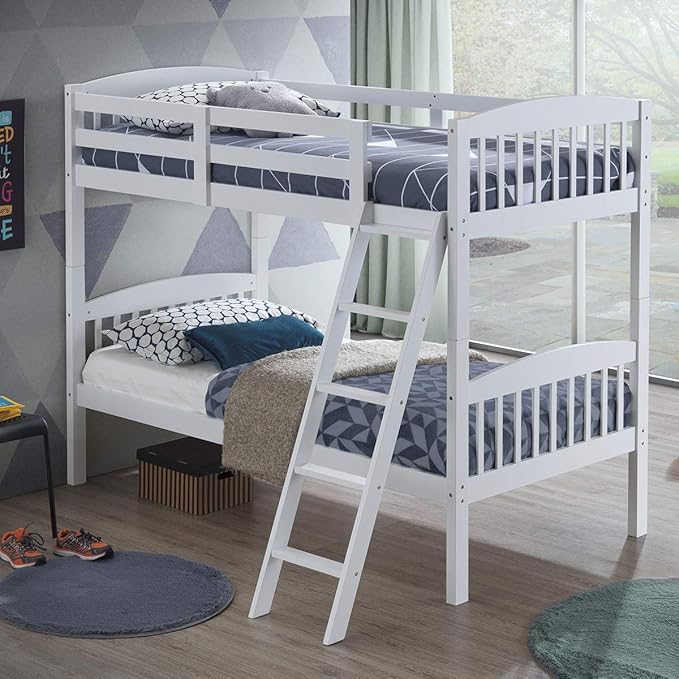 Twin Bunk Beds, Convertible Into Two Individual Solid Rubberwood Beds, Children Twin