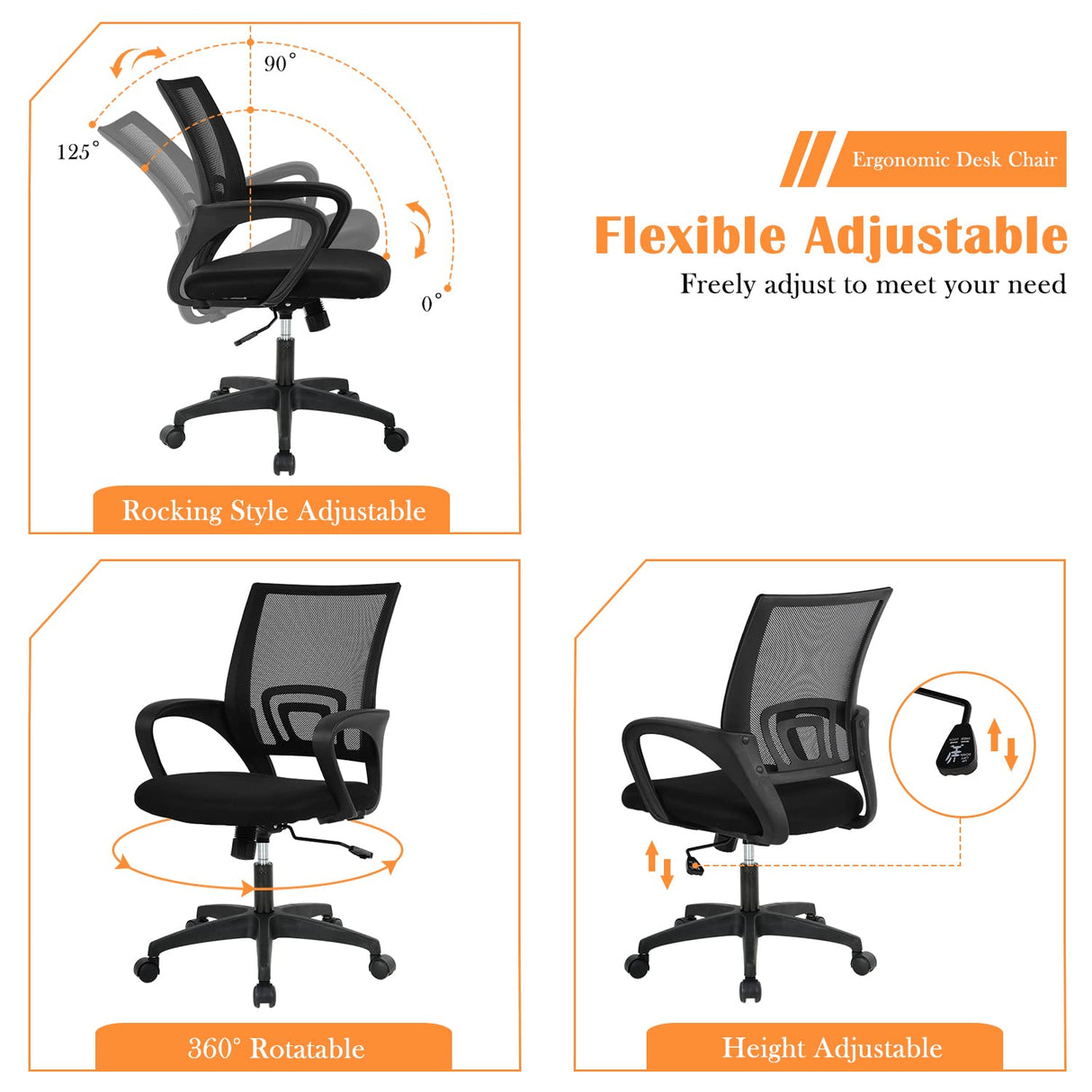 Mesh Computer Chair Home Office Chair Ergonomic Desk Chair with Lumbar Support&