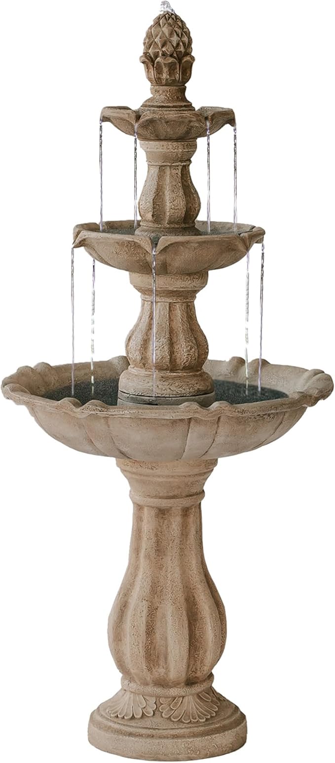 3-Tier Freestanding Waterfall Fountain w/Pump & Pineapple Top, 51 Inch Tall