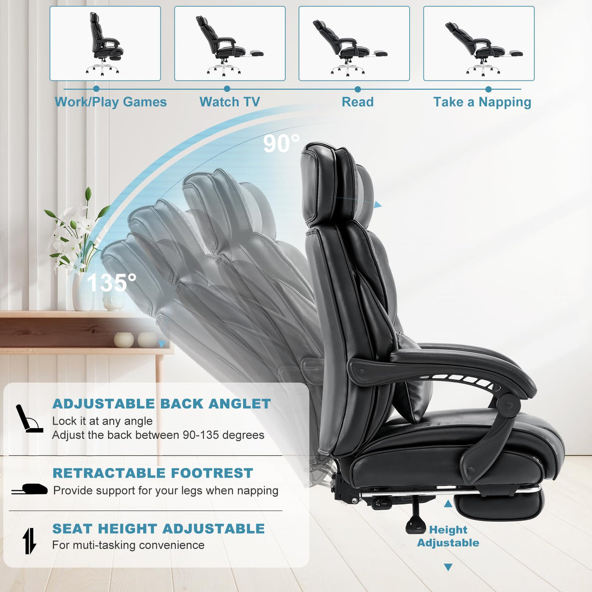 Office Chair with Footrest-Ergonomic High Back Design Executive Computer Desk Chair